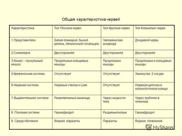 
    Урок обобщения по теме: "Особенности плоских, круглых и кольчатых червей". 7-й класс

      